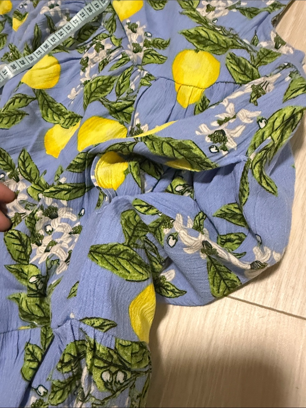 beachlunchlounge Blue Lemon-Print Tiered V-Neck Midi Dress - Picture 12 of 12